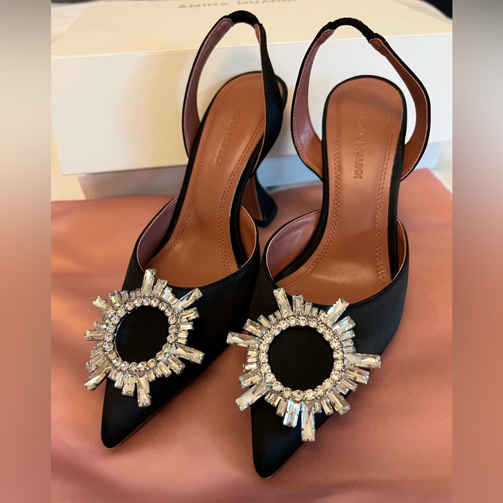 Black slingback pumps